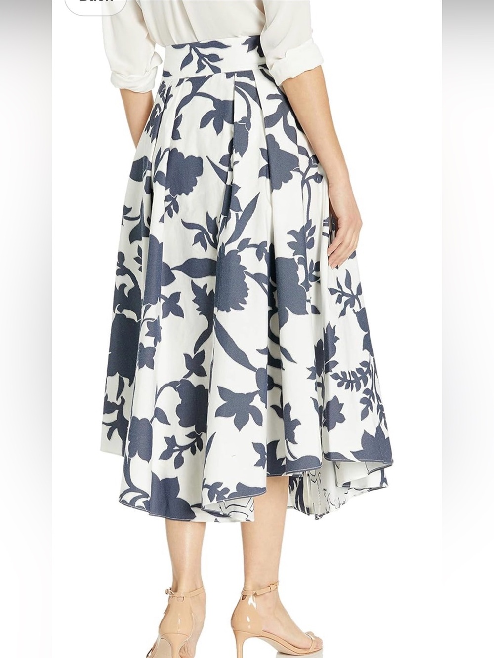 Milly Navy White Floral Cotton Midi Circle Skirt Tie Waist Pockets 6 - Picture 7 of 13